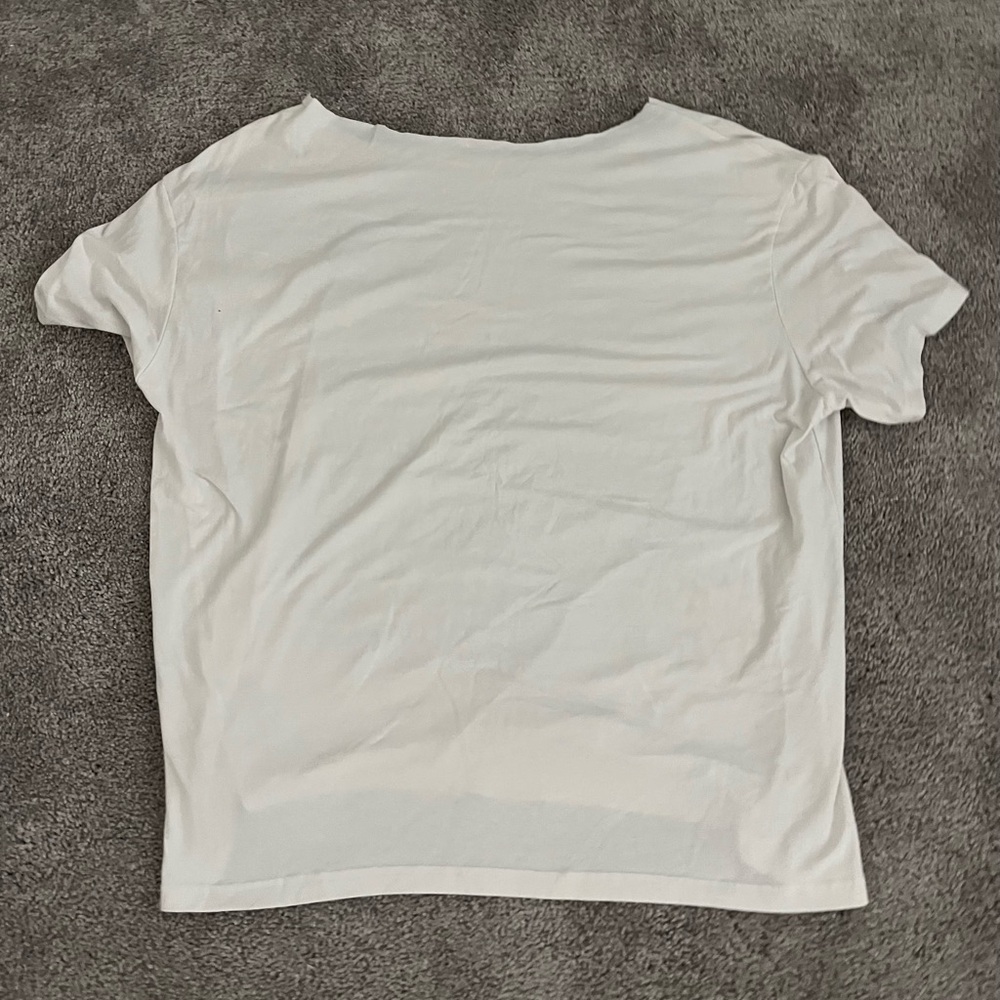 White plant sunshine graphic oversized off the shoulder cut tee shirt beach - Picture 2 of 2